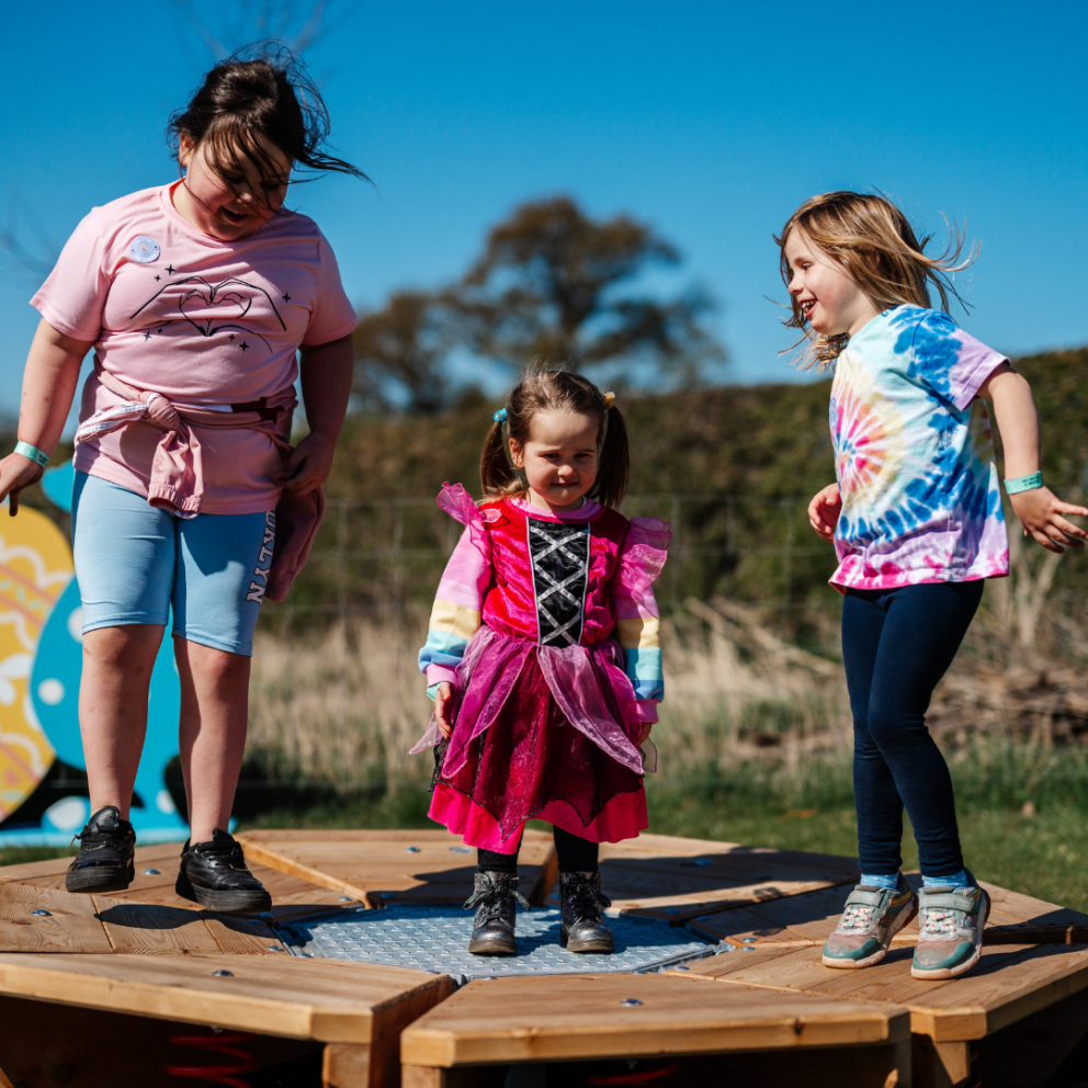 kids on bouncing flower