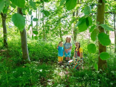 Kids playing in woodland