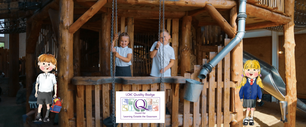 A boy and girl in school uniform playing in the Den